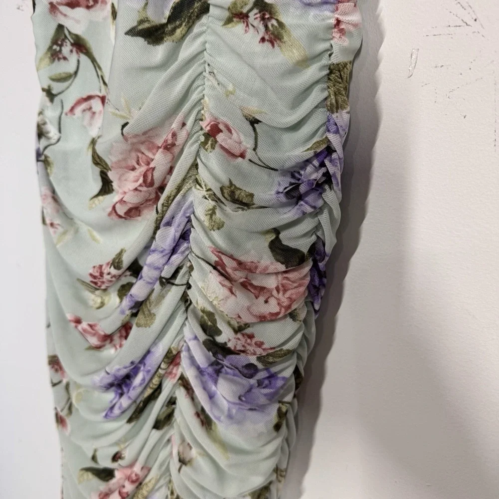 Windsor Pretty Blooms Bodycon Mesh Floral Midi Dress Asymmetrical Hem Women's M - Picture 5 of 12